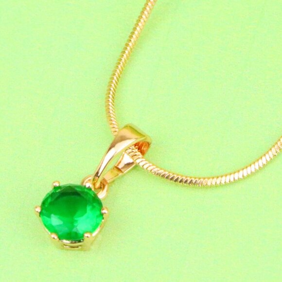 "Elegant Green Solitaire Pendant in Gold Plated Brass, XPPT1209 - Picture 1 of 13